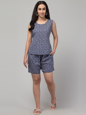 winstenhet Women Printed Blue Top & Shorts Set