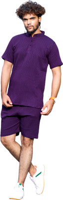 HIRPARA Men Self Design Purple Night Suit Set