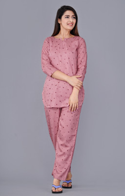 DreamBe Women Printed Pink Top & Pyjama Set