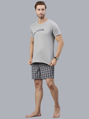 JOVEN Men Printed, Checkered Multicolor Top & Shorts Set