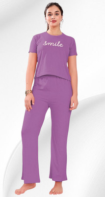 RadhikaPrints Women Solid Purple Top & Pyjama Set