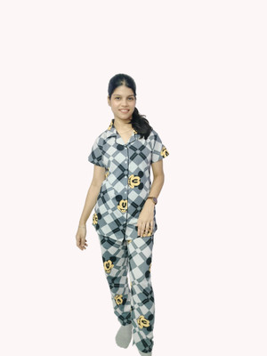 Dimowear Women Checkered, Characters Grey Night Suit Set