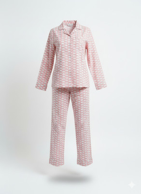 Vinayak Women Printed Pink, White Night Suit Set