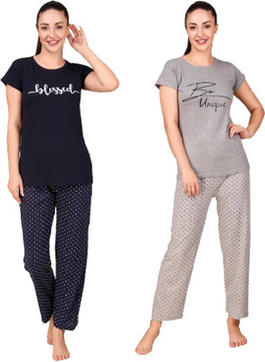 ANIXA Women Printed Multicolor Top & Pyjama Set