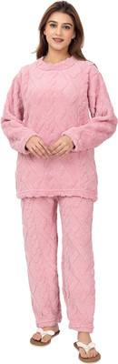 RG BY SS CLOTHING Women Self Design Pink Night Suit Set
