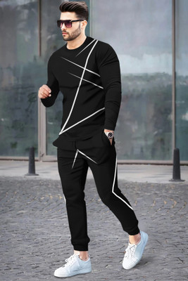 TRIPR Men Printed Black Night Suit Set