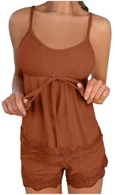 V SNAZHUB Women Solid Brown Top & Shorts Set