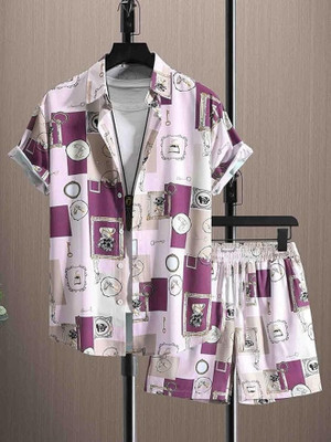 PRANSHU Men Printed White Night Suit Set
