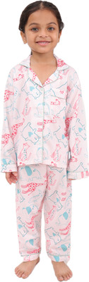 Biglilpeople Boys & Girls Printed Pink Shirt & Pyjama set
