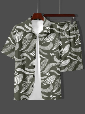 CHEAPSHIRTS Men Printed Light Green Night Suit Set