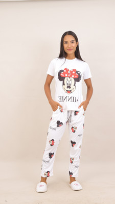 R V Enterprise Women Printed White Night Suit Set
