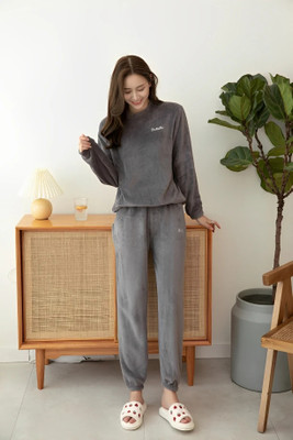 Lugo Women Solid Grey Night Suit Set