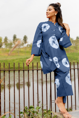 MIRCHI FASHION Women Ombre/Dyed Dark Blue, White Night Suit Set
