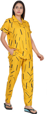 INSTRY Women Printed Yellow Night Suit Set