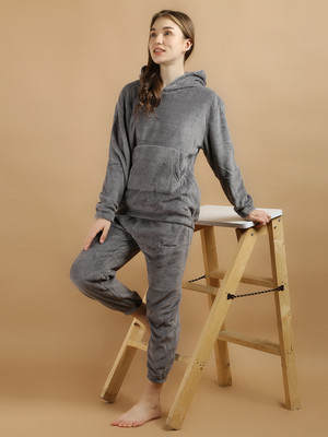 Ucollection Women Solid Grey Night Suit Set