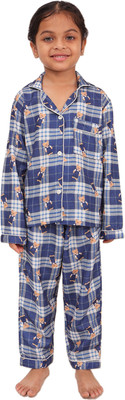 Biglilpeople Boys & Girls Printed Blue Shirt & Pyjama set