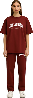 Shonisha Women Printed Maroon Top & Pyjama Set