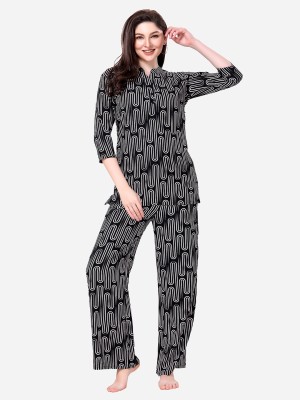 Lenissa Women Printed Black Top & Pyjama Set