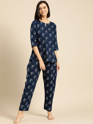 DreamBe Women Printed Blue Night Suit Set