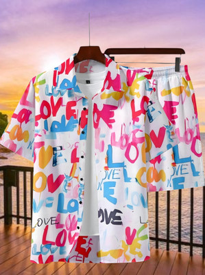 Varni Creation Men Printed Pink Top & Shorts Set