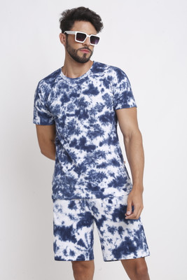 Selfusion Men Self Design Blue Night Suit Set