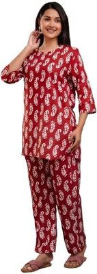 SAYANG Women Printed Maroon Night Suit Set