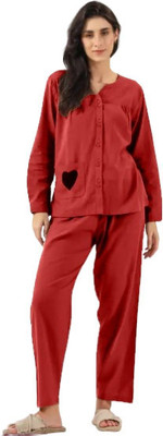 SATLOK FASHION Women Solid Green Night Suit Set