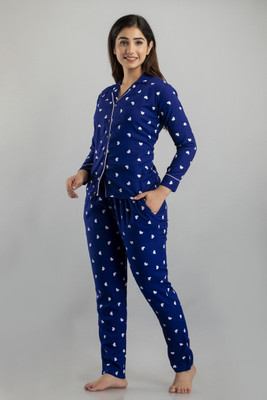 CLOTHING CULTURE Women Printed Dark Blue Shirt & Pyjama set