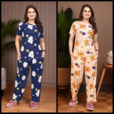 FASHION GREAB Women Printed Multicolor Top & Pyjama Set