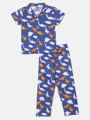 Mackly Boys Graphic Print Blue Shirt & Pyjama set