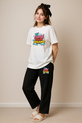 My Swag Women Printed Black Top & Pyjama Set