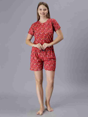 HouseOfCommon Women Printed Red Night Suit Set
