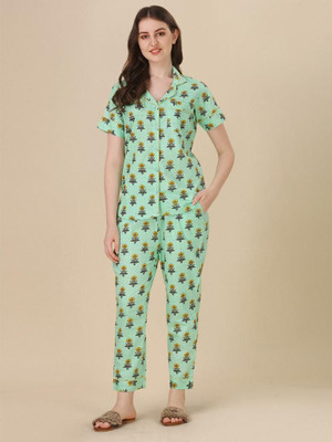 zyolowear Women Printed Light Green Night Suit Set
