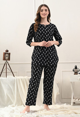 DreamBe Women Printed Black Night Suit Set