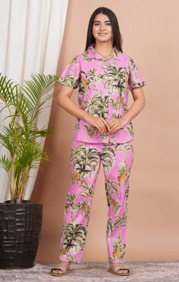 ap2kurti Women Printed Pink Shirt & Pyjama set