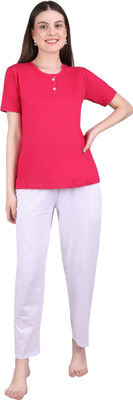 WOEMUR Women Printed Pink, White Night Suit Set