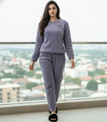 SKG Women Self Design Purple Night Suit Set