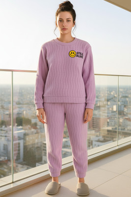 SKG Women Self Design Purple Night Suit Set