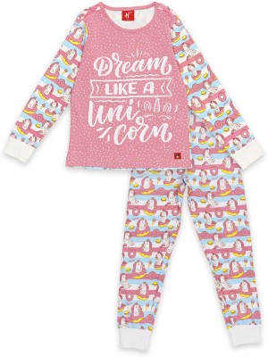 H By Hamleys Girls Printed Pink Night Suit Set