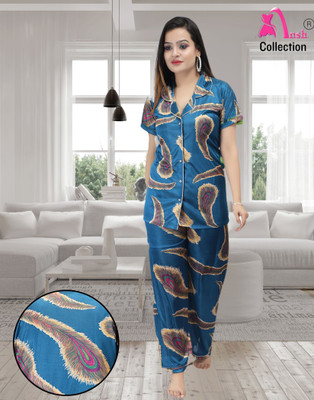 Ansh Collection Women Printed Blue Night Suit Set