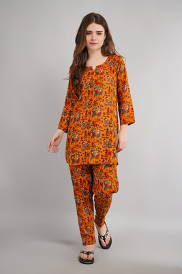 Silakiva Women Printed Multicolor Top & Pyjama Set