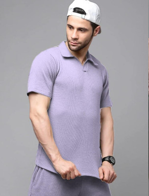 RIGO Men Solid Purple Night Suit Set