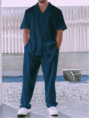 HARI TRENDZ CLOTHING Men Self Design Blue Night Suit Set