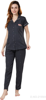 NIGHTVIEW Women Printed Grey Night Suit Set