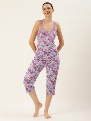 Slumber Jill Women Printed Pink Top & Capri Set