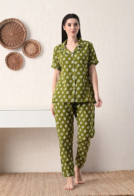 JASORIYA Women Printed Green Night Suit Set
