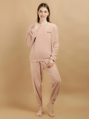 Lugo Women Solid Pink Night Suit Set