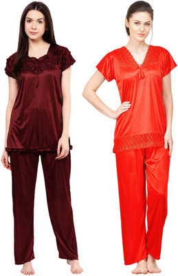 ROWENA Women Solid Multicolor Top & Pyjama Set