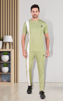 SYS Men Striped Light Green Night Suit Set