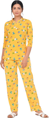 Digsel Cool Cotton Women Printed Yellow Top & Pyjama Set